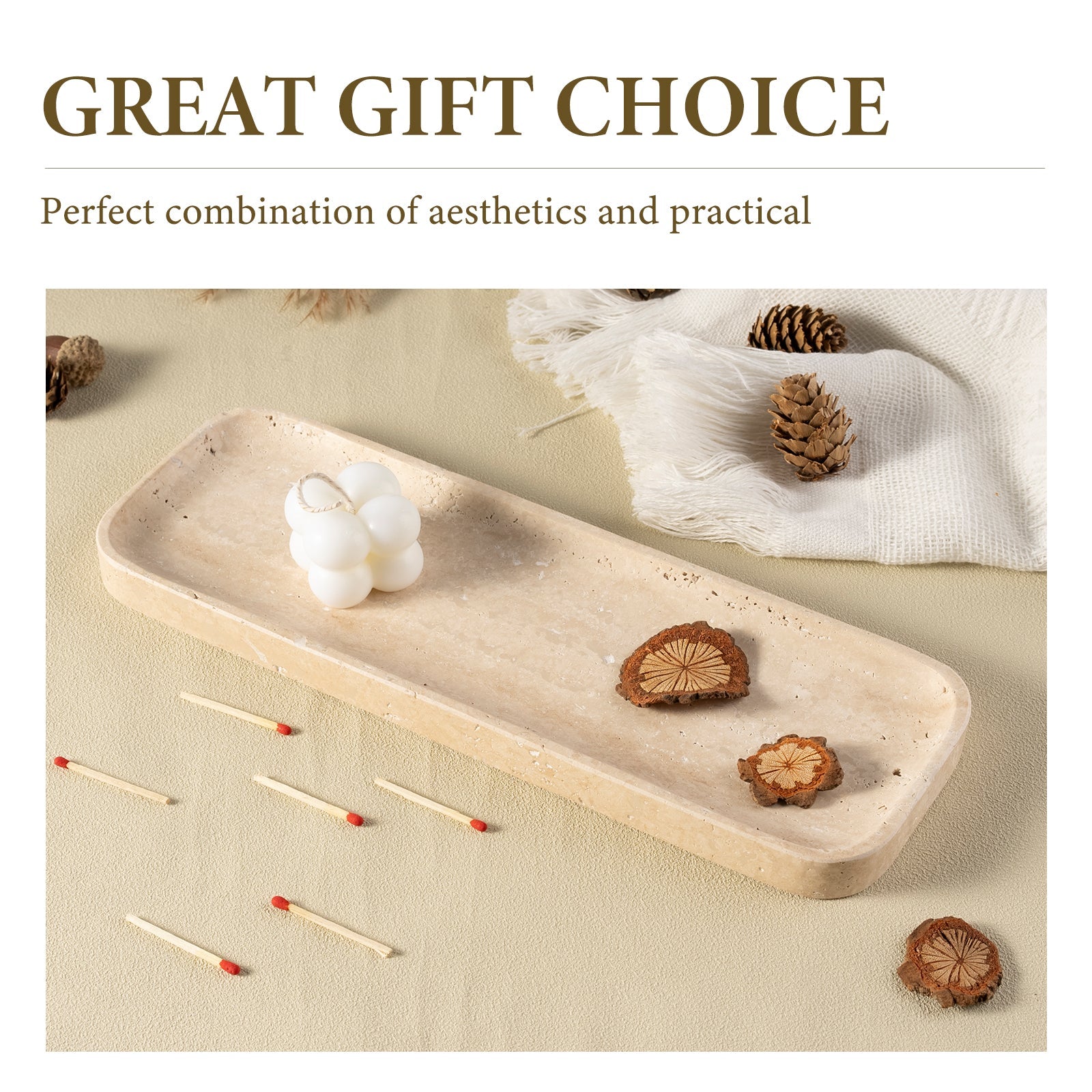 Koville Natural Stone One-Piece Square Trays in Light BeigeTravertine, product view 195