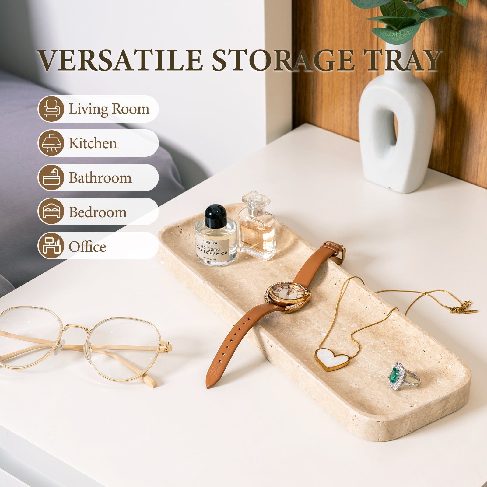 Koville Natural Stone One-Piece Square Trays in Light BeigeTravertine, product view 197