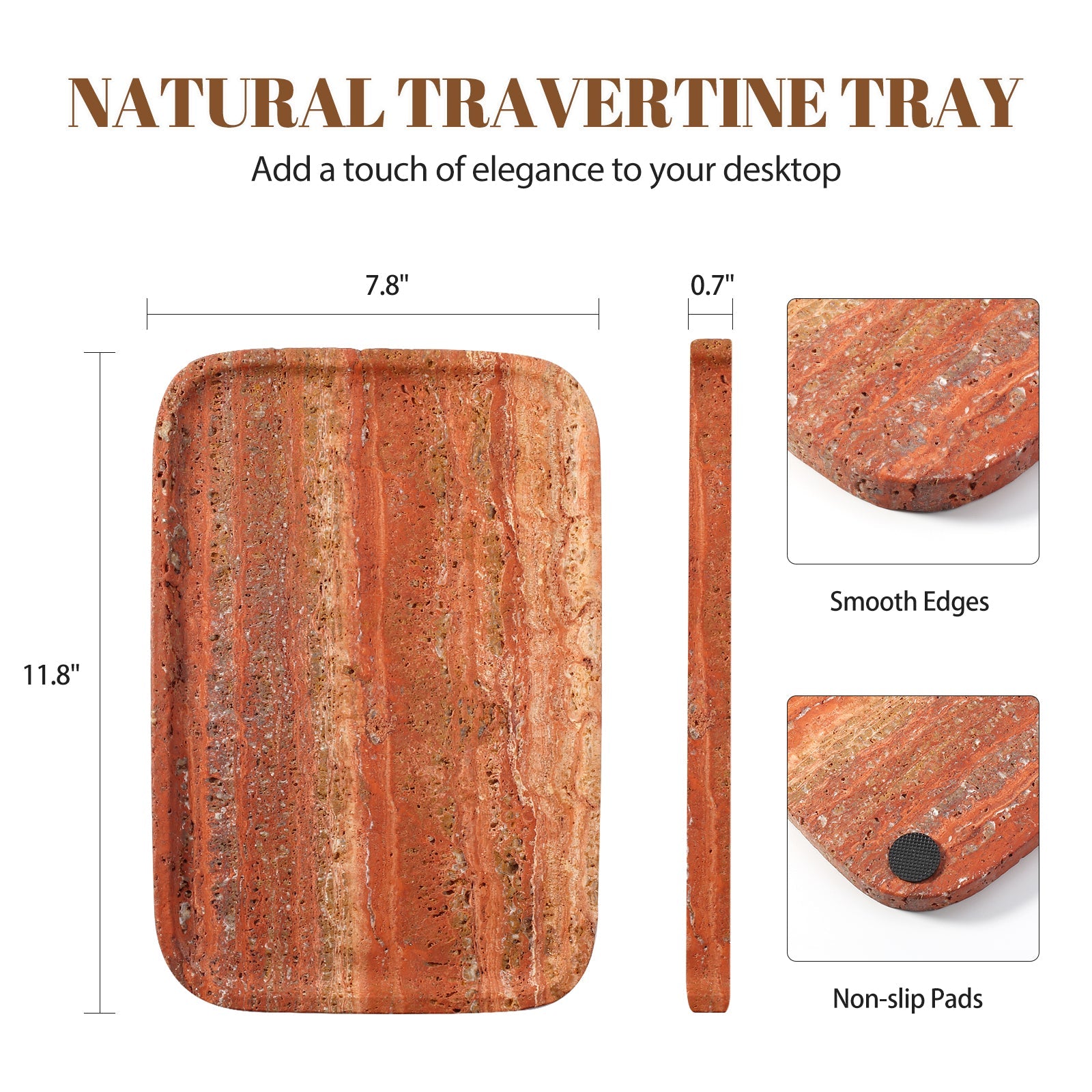 Koville Natural Stone One-Piece Square Trays in Red Travertine, product view 199