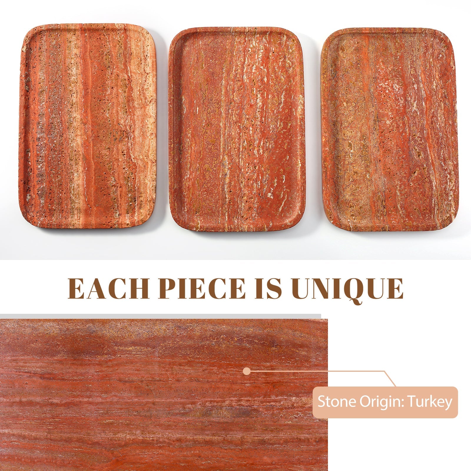 Koville Natural Stone One-Piece Square Trays in Red Travertine, product view 200