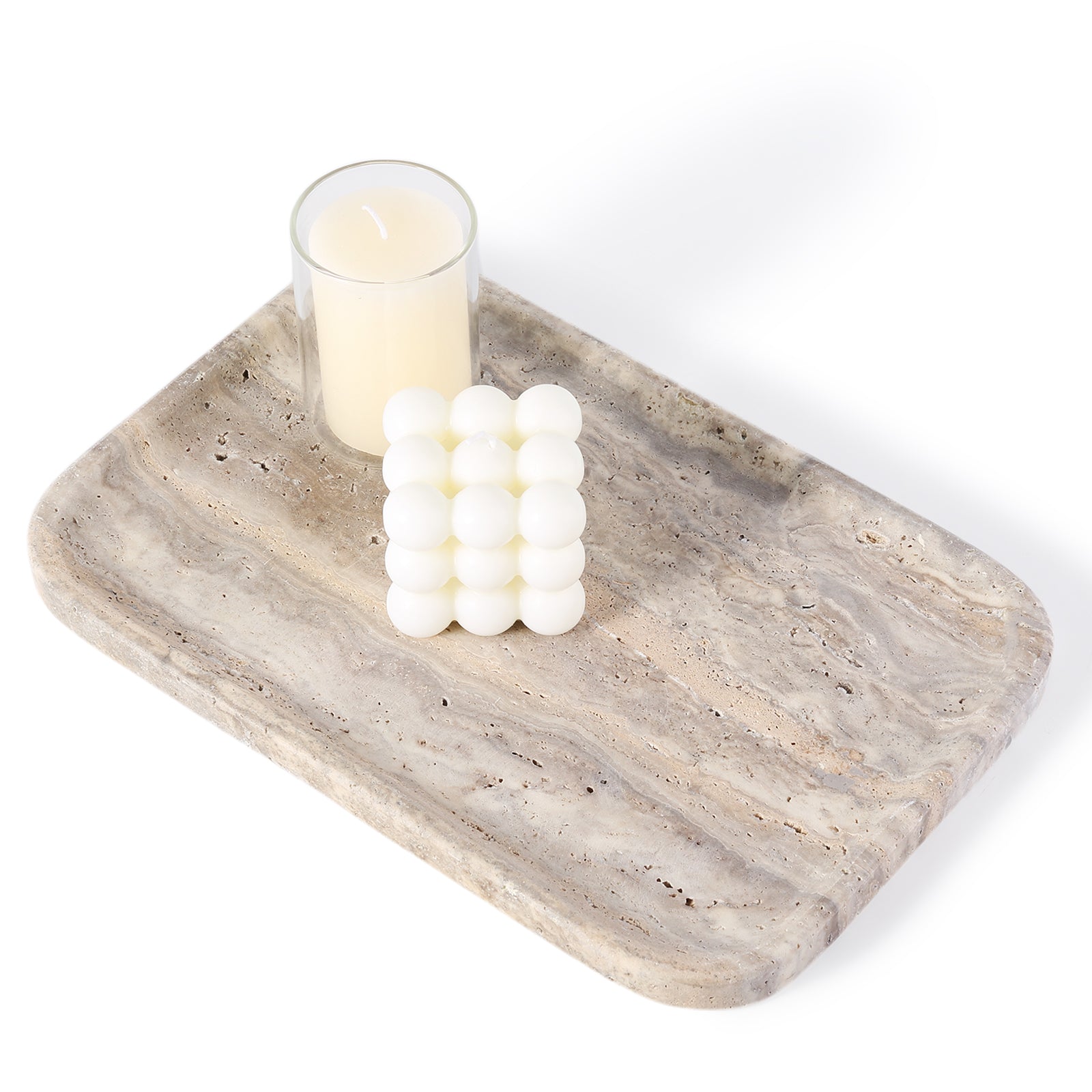 Koville Natural Stone One-Piece Square Trays in Travertine Silver, product view 201