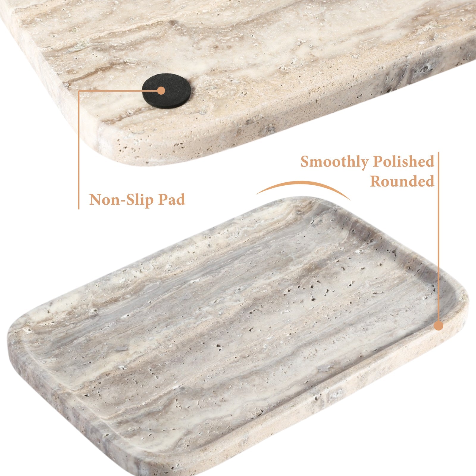 Koville Natural Stone One-Piece Square Trays in Travertine Silver, product view 203