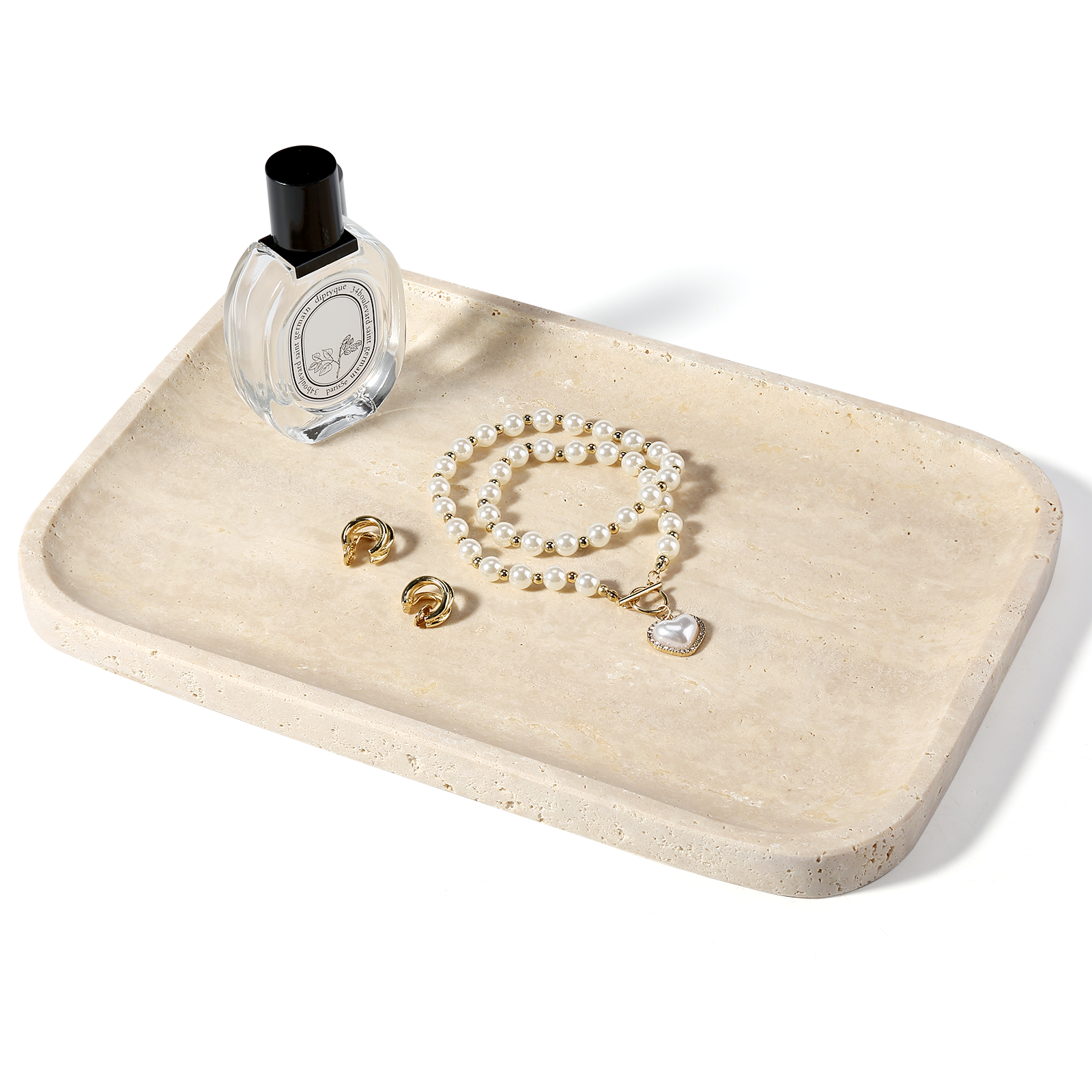 Koville Natural Stone One-Piece Square Trays in Travertino Romano, product view 204