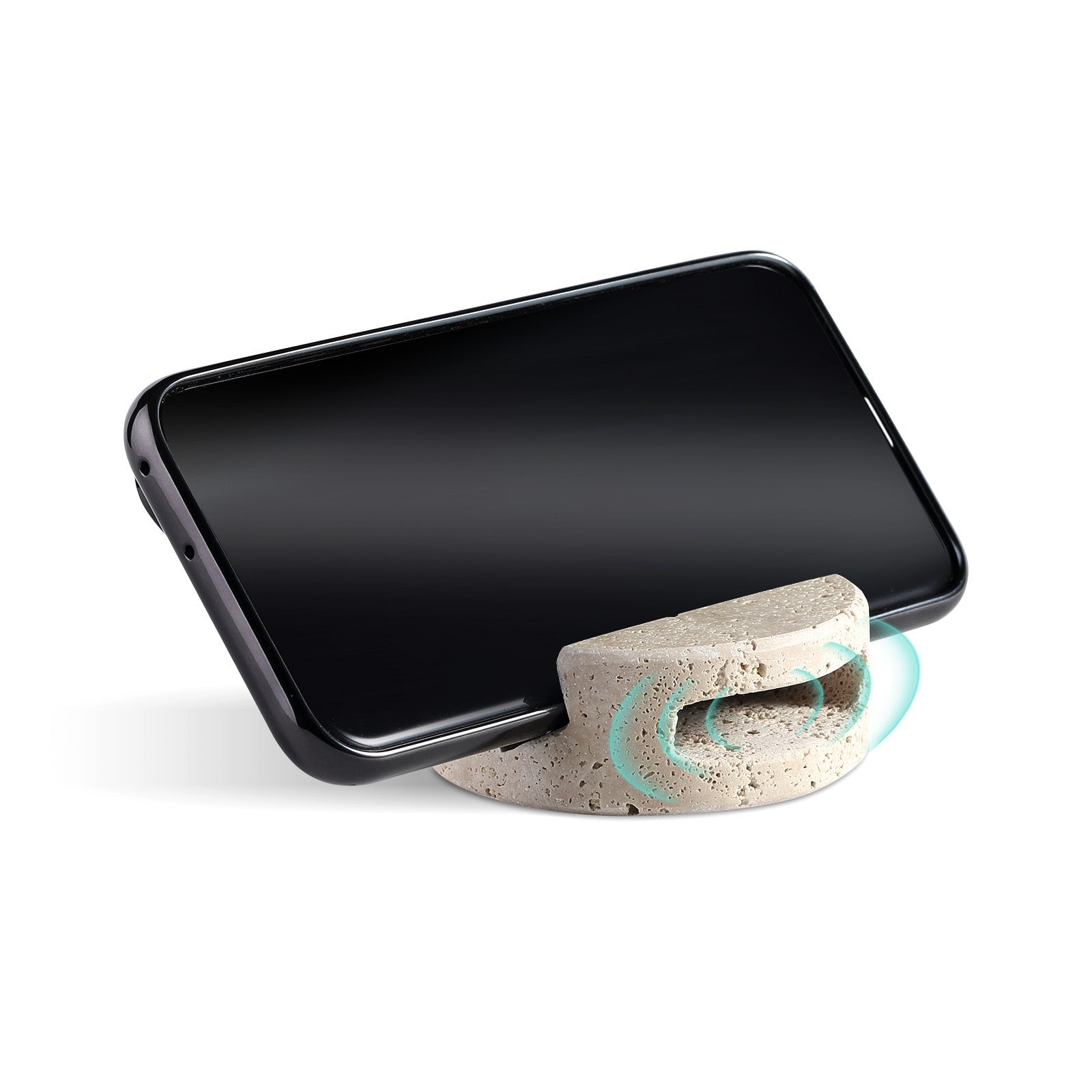 Koville Natural Stone Round Phone Holder for Desks - 90 in natural stone, product view 2