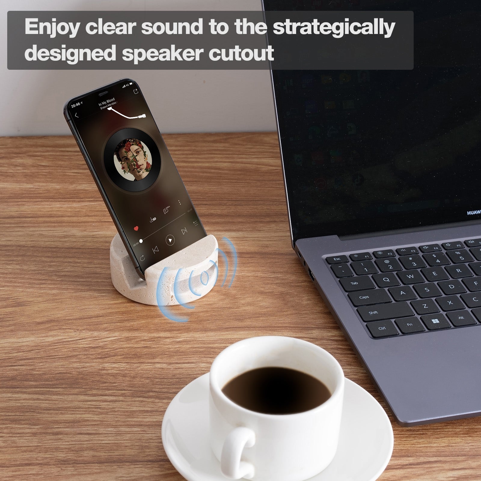 Koville Natural Stone Round Phone Holder for Desks - 90 in natural stone, product view 6