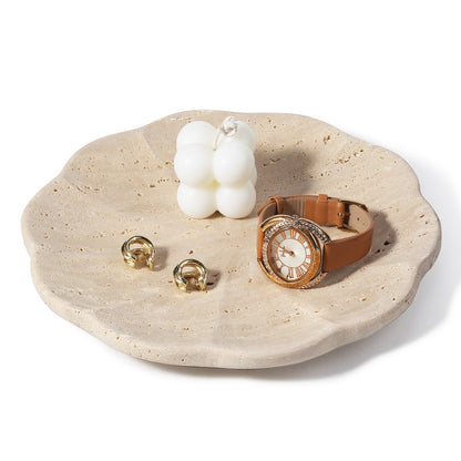 Koville pumpkin serving tray for table styling in Light BeigeTravertine natural stone