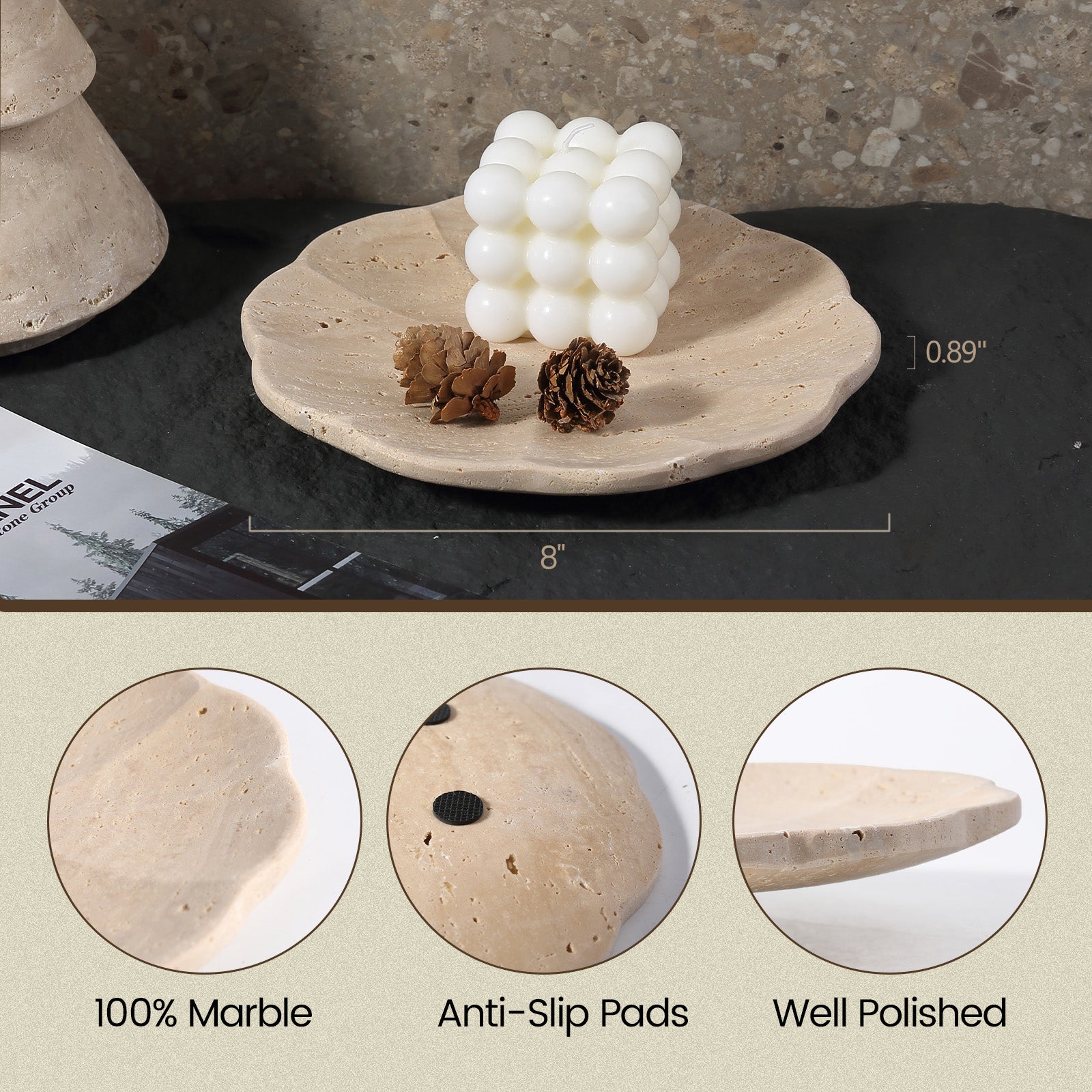 Koville pumpkin serving tray for table styling in Light BeigeTravertine natural stone