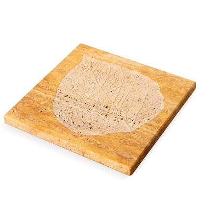 Koville natural stone bas relief tray in Golden Travertine - product view