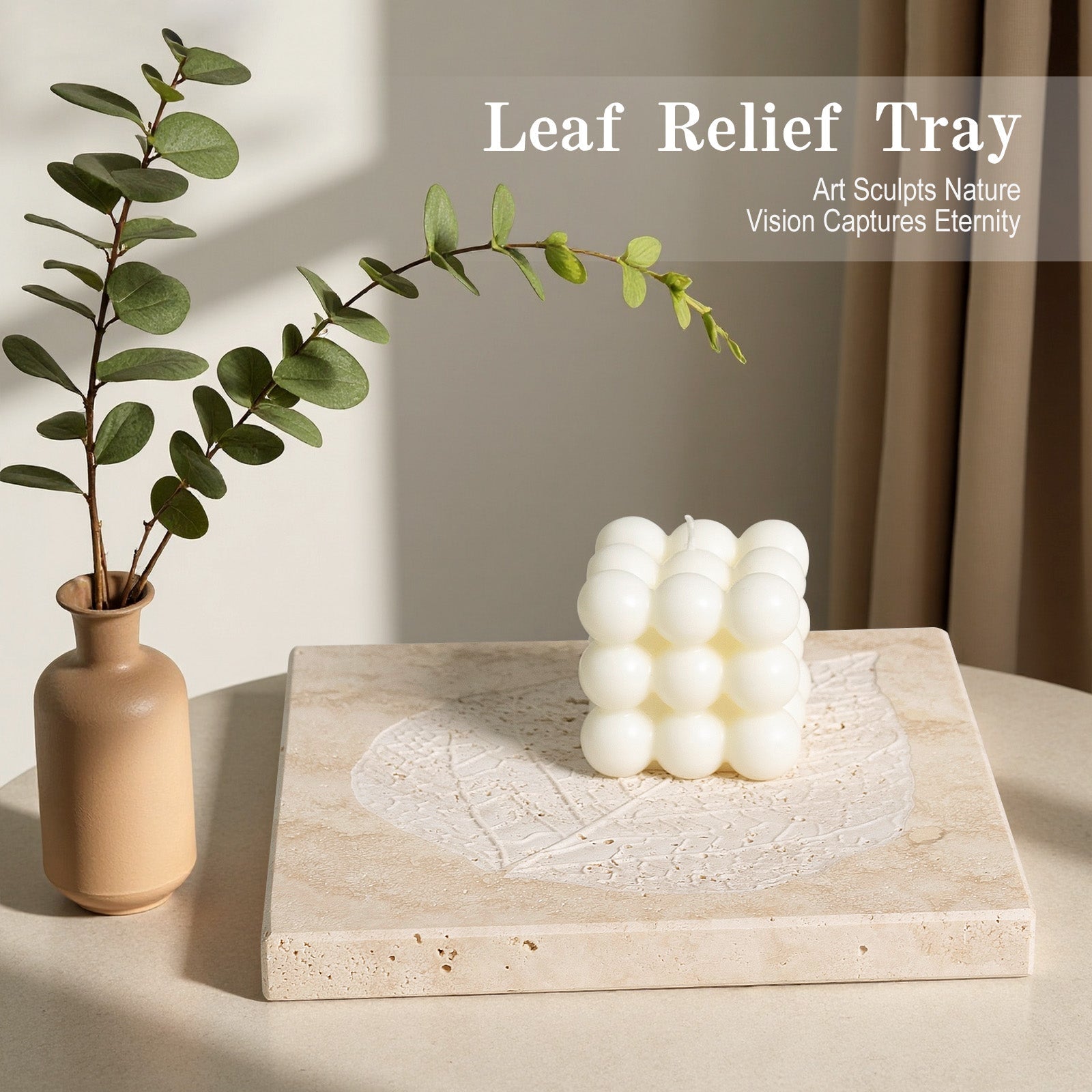 Koville Natural Stone Bas Relief Decorative Tray for Tabletop Styling in Natural Stone - crafted stone profile