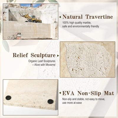 Koville natural stone bas relief tray in Light Beige Travertine - design detail