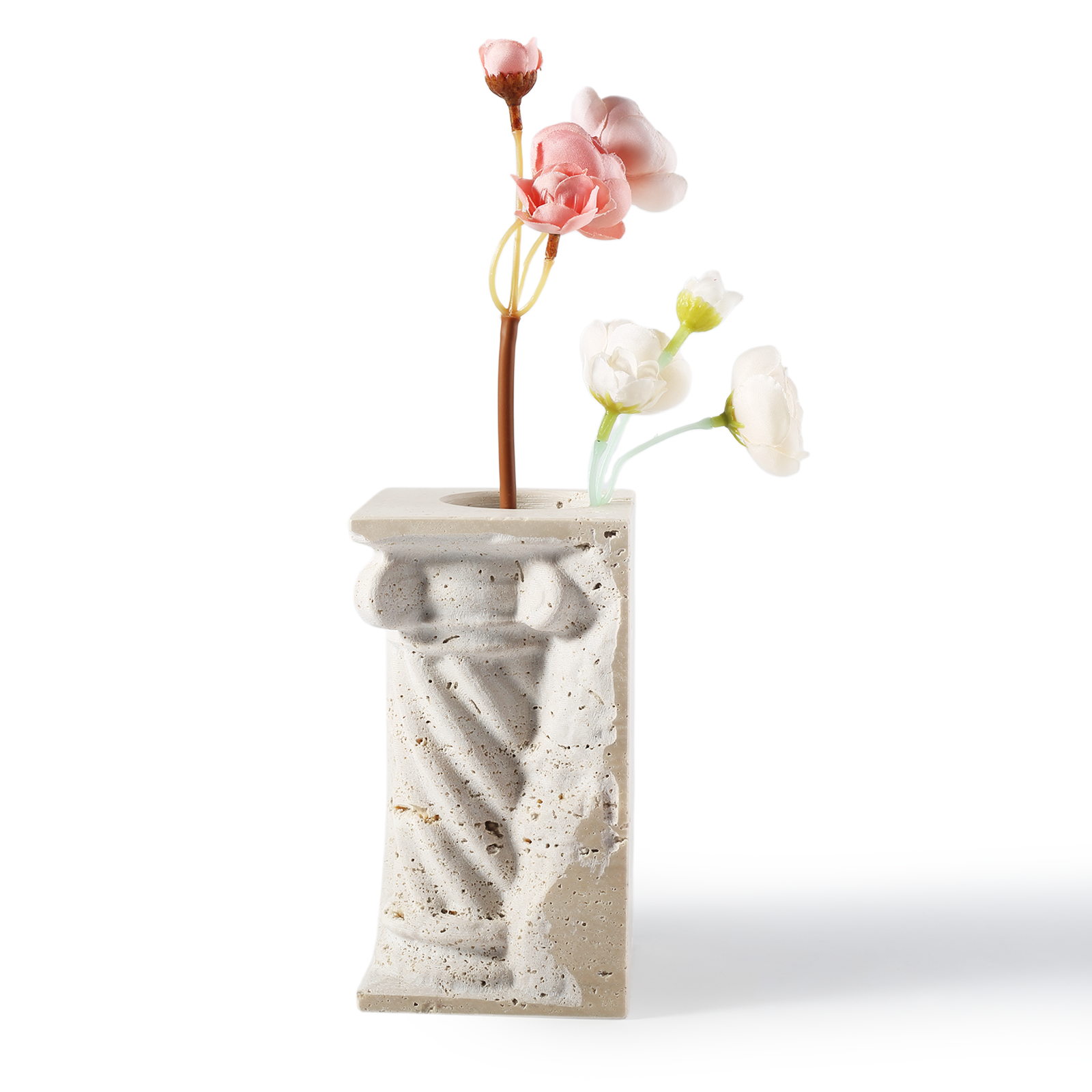 Koville roman column vase bookends for shelves in Light BeigeTravertine natural stone