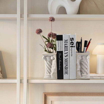 Koville roman column vase bookends set of 2 for shelves in Light BeigeTravertine natural stone