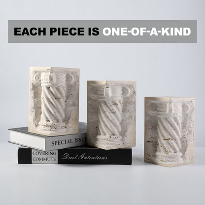 Koville roman column vase bookends set of 2 for shelves in Light BeigeTravertine natural stone