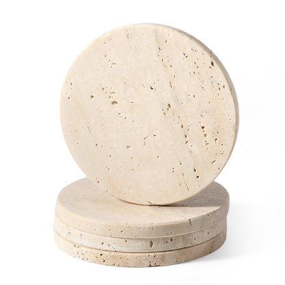 Koville Natural Stone Round Coaster Sets in Travertino Romano, product view 50
