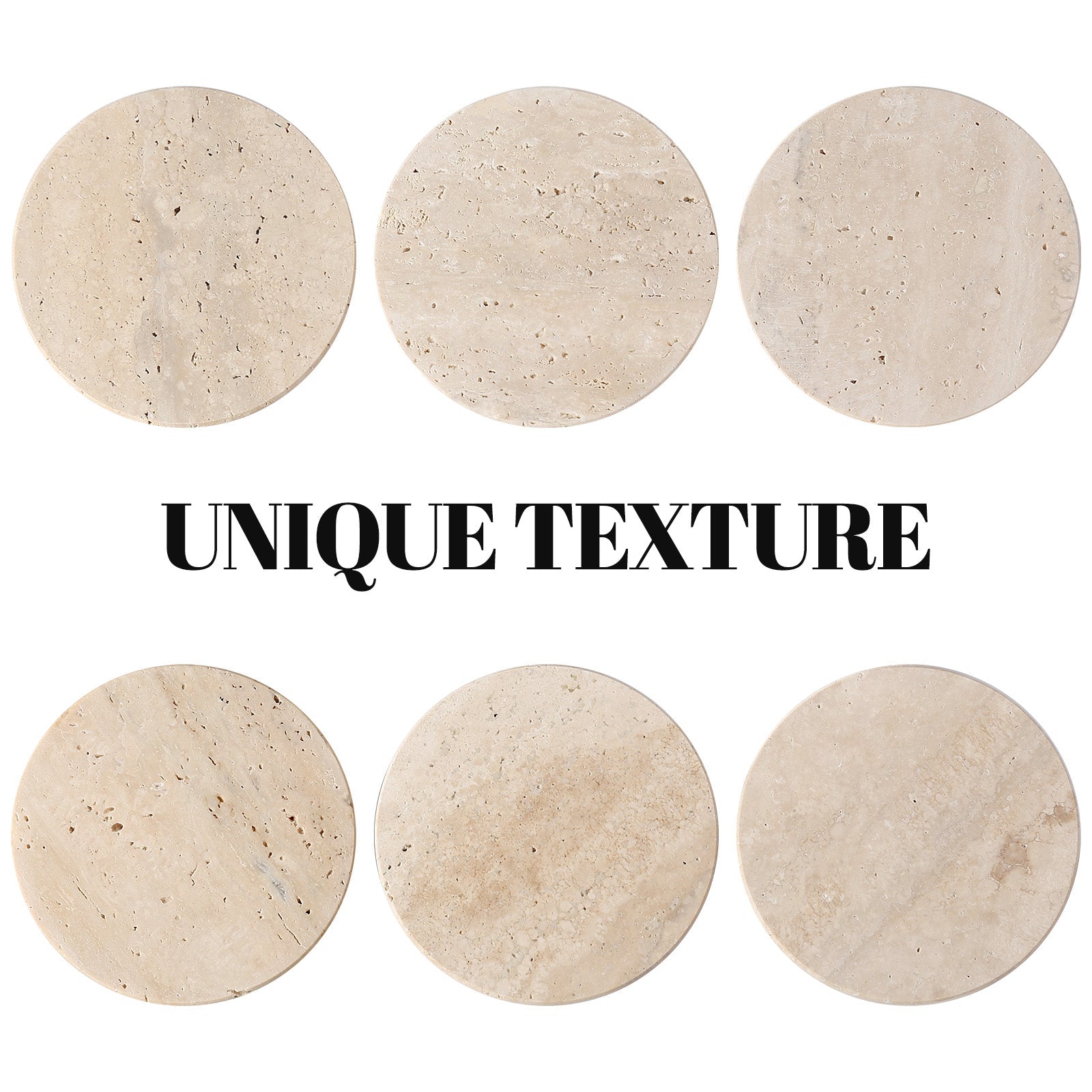 Koville Natural Stone Round Coaster Sets in Light BeigeTravertine, product view 51
