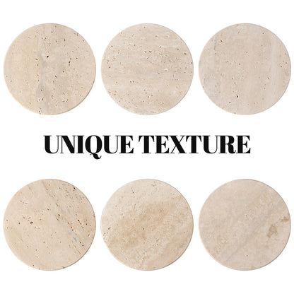 Koville Natural Stone Round Coaster Sets in Light BeigeTravertine, product view 51