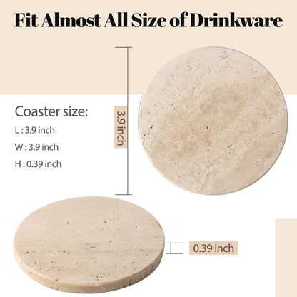 Koville Natural Stone Round Coaster Sets in Light BeigeTravertine, product view 52