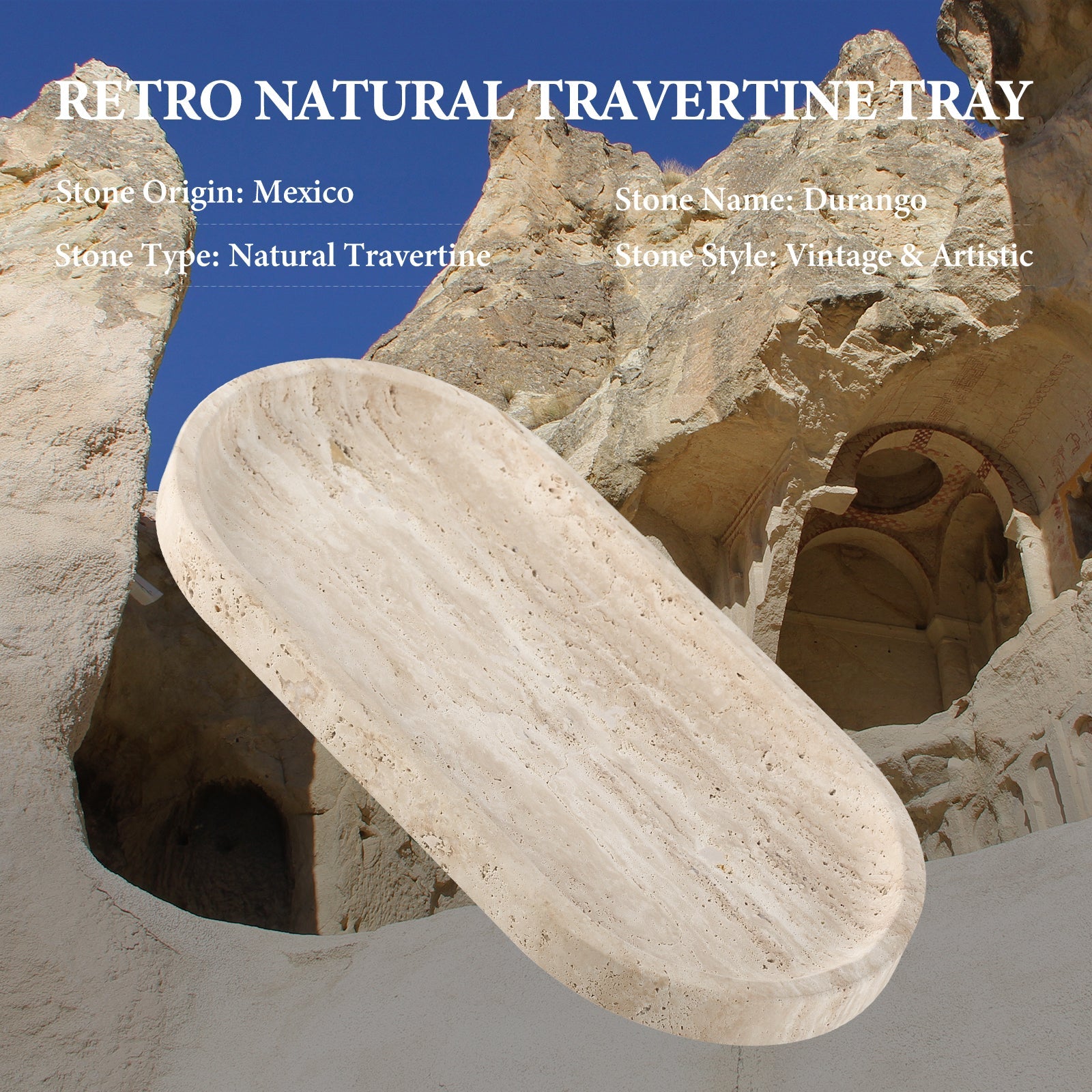 Koville natural stone runway storage tray, 250 x 125 mm