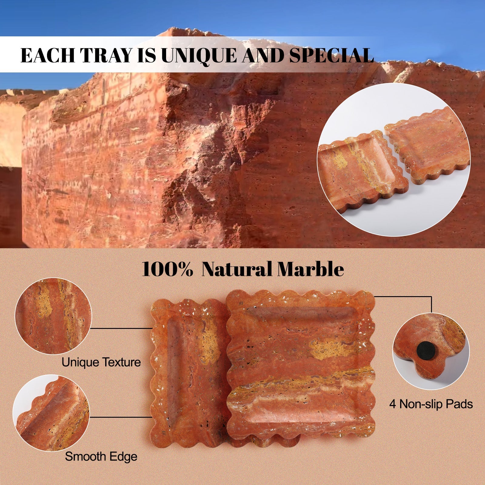 Koville Natural Stone Jewelry Trays in Red Travertine, product view 30