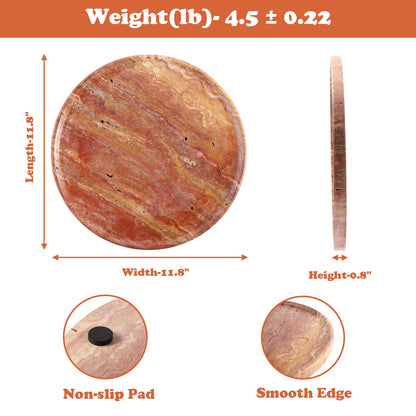 Koville round serving tray in multiple sizes for table styling in Red Travertine natural stone