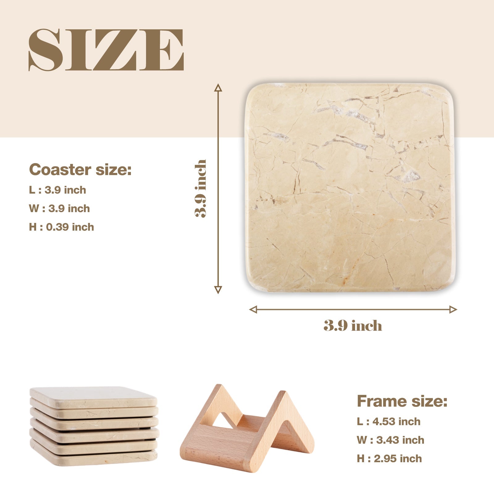 Koville Natural Stone Square Coaster Set for Table Protection in Travertino Romano - decorative form