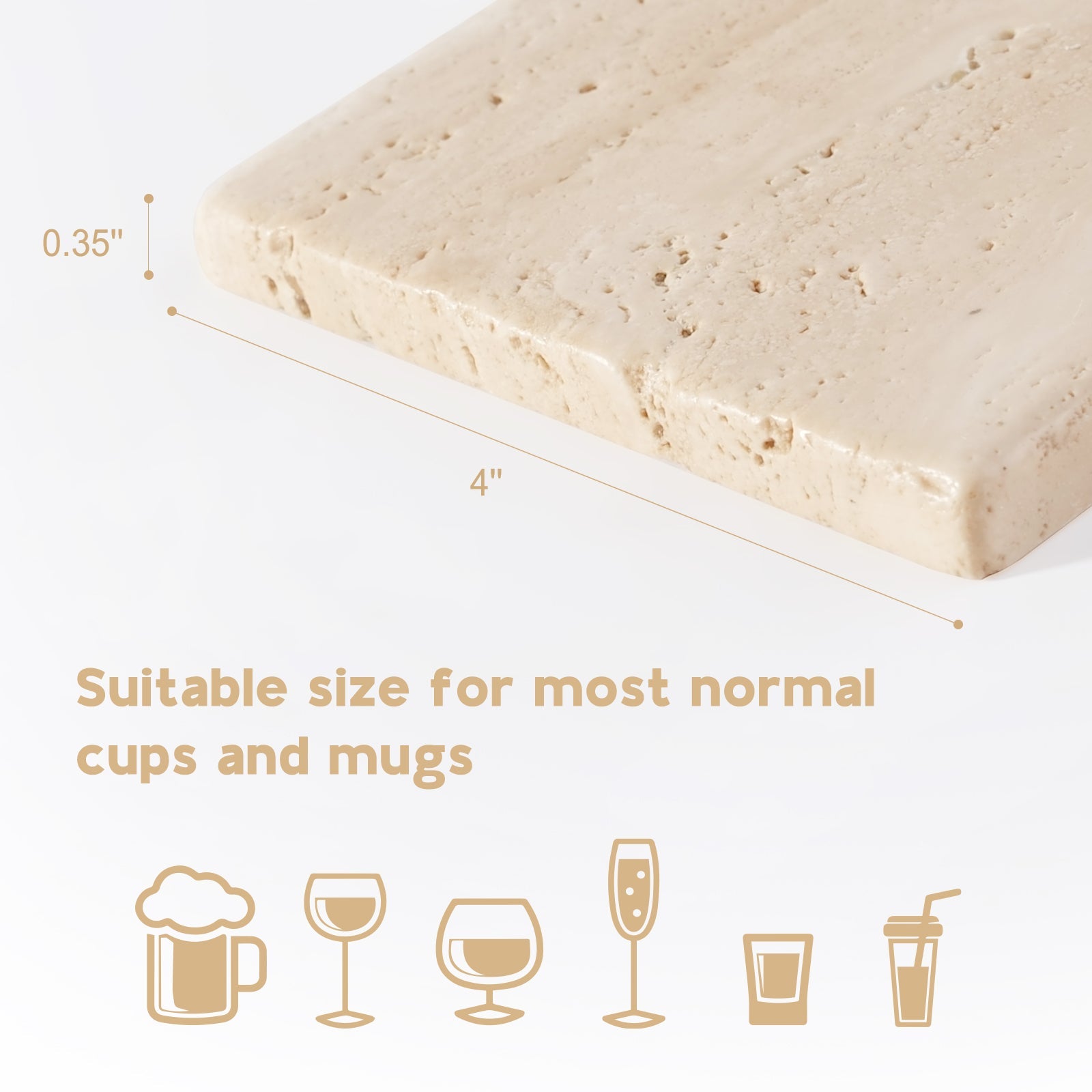Koville Natural Stone Square Coaster Set for Table Protection in Travertino Romano - crafted stone profile