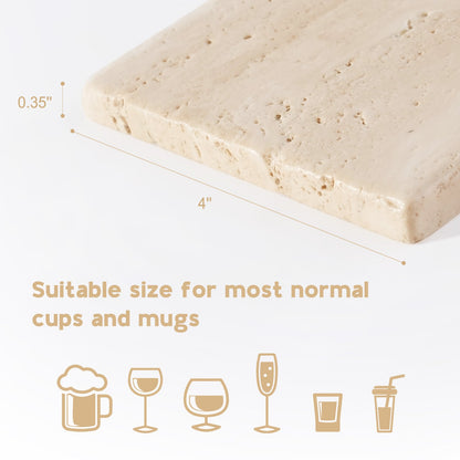 Koville Natural Stone Square Coaster Set for Table Protection in Travertino Romano - crafted stone profile