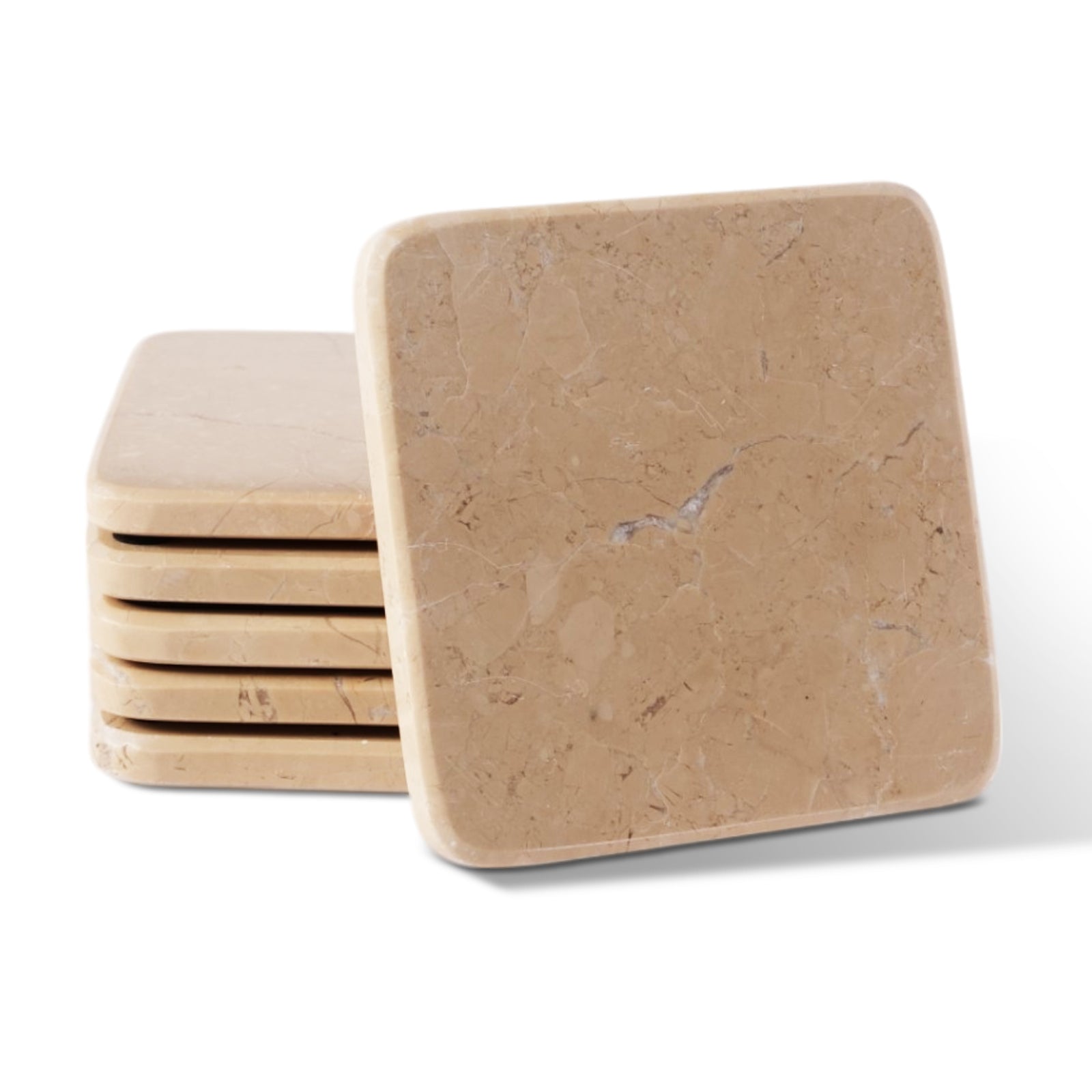 Koville Natural Stone Square Coaster Set for Table Protection in Travertino Romano - stone surface detail