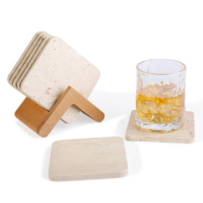 Koville Natural Stone Square Coaster Set for Table Protection in Travertino Romano - material detail