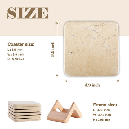 Koville Natural Stone Square Coaster Set for Table Protection in Travertino Romano - stone surface detail