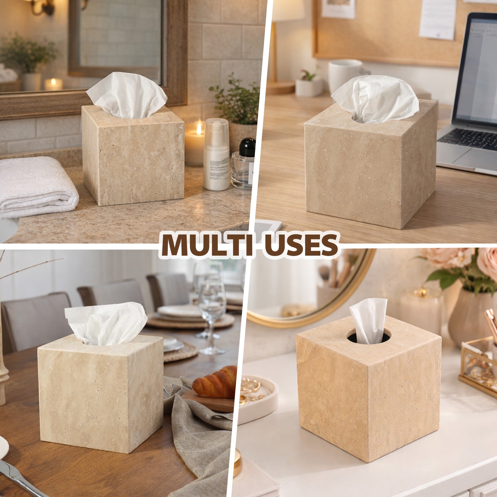 Koville Natural Stone Square Tissue Box for Tabletops - 145 x 145 x 145 in natural stone, product view 6