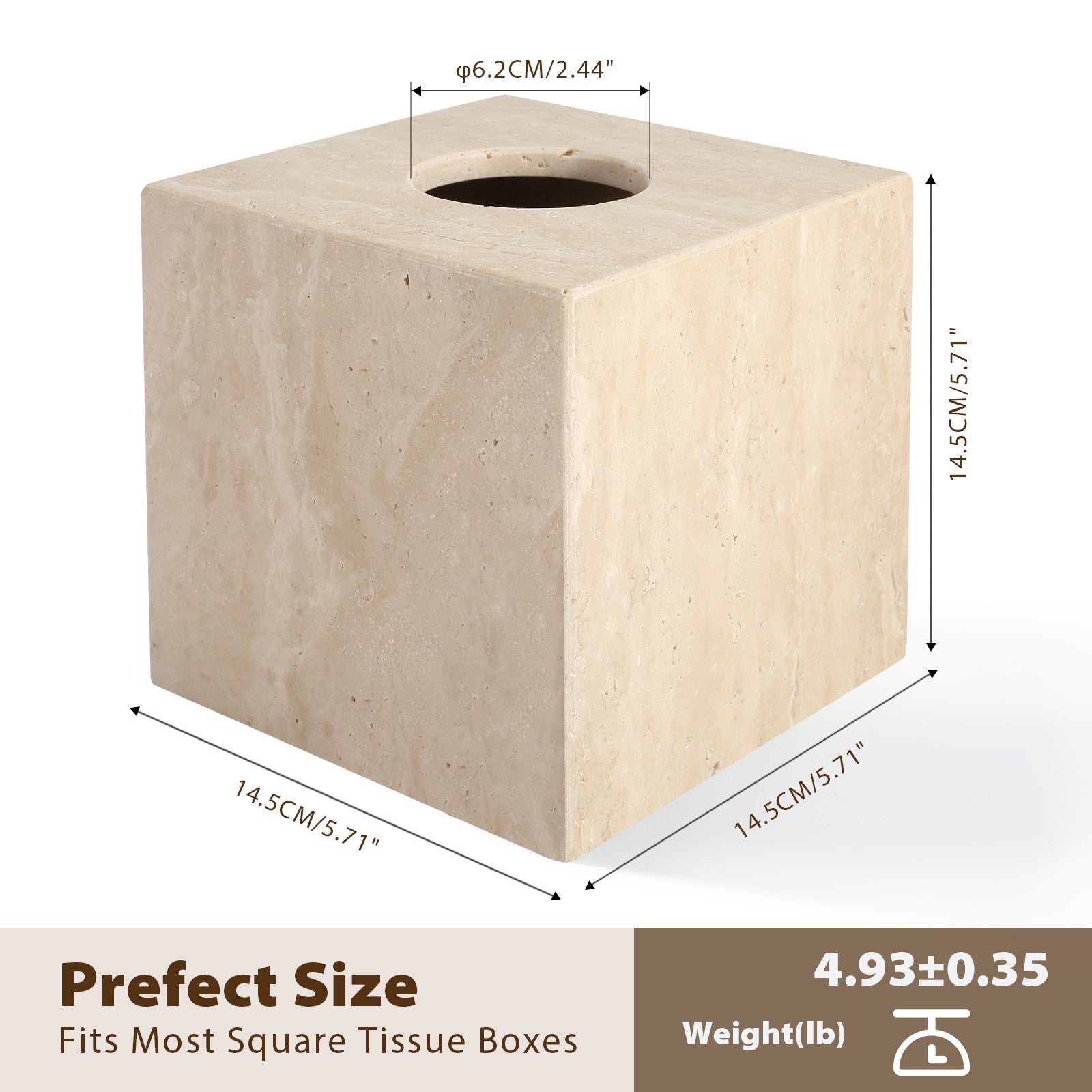 Koville Natural Stone Square Tissue Box for Tabletops - 145 x 145 x 145 in natural stone, product view 2