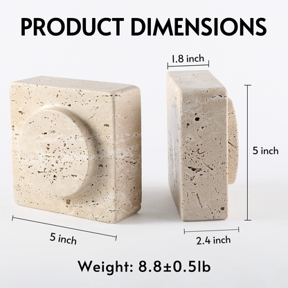 Koville Natural Stone Square Bookend Set for Modern Shelves in Travertino Romano - stone surface detail
