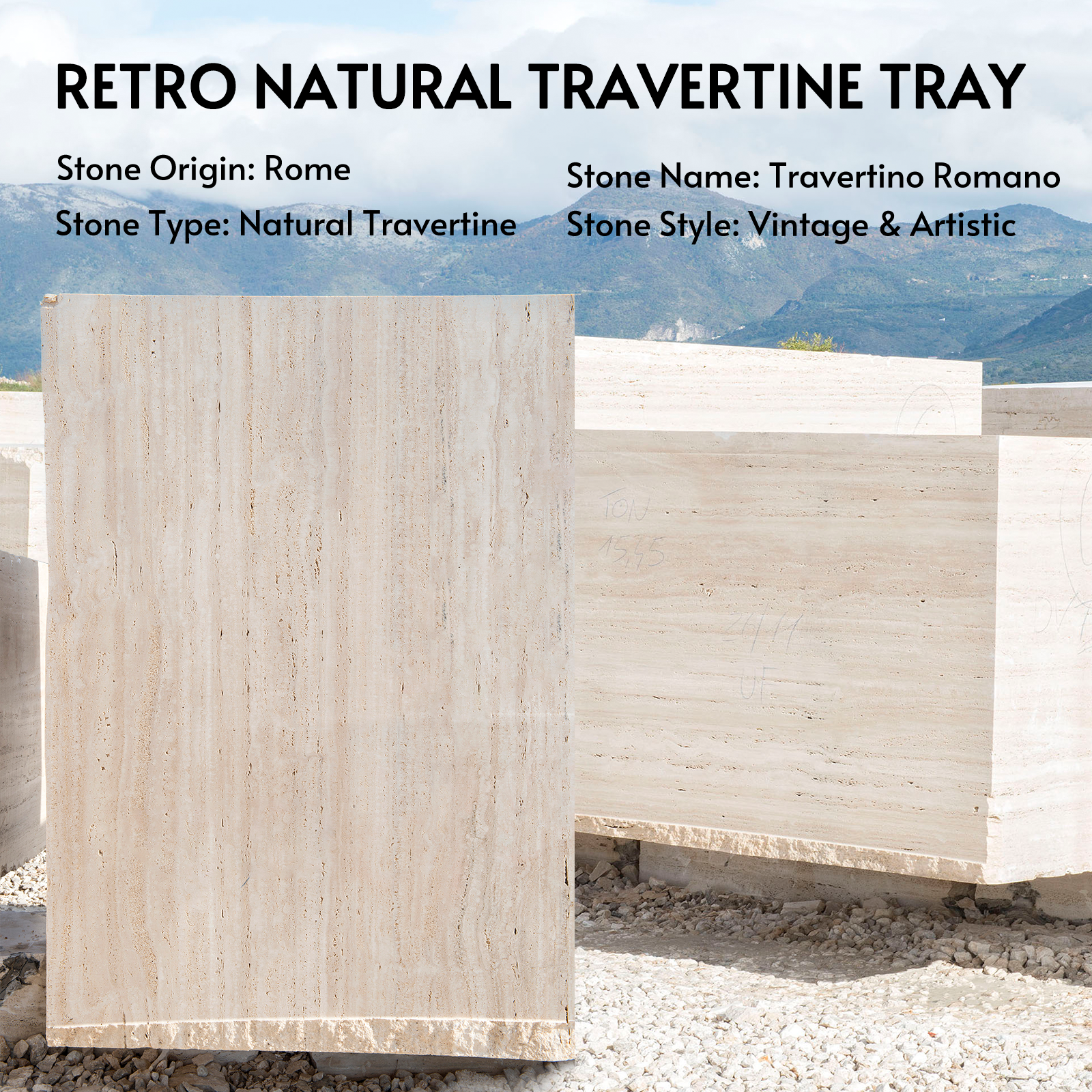 Koville Natural Stone Square Bookend Set for Modern Shelves in Travertino Romano - product presentation