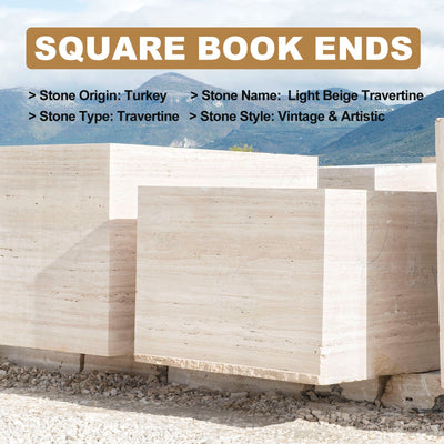 Koville natural stone square bookend in Light Beige Travertine - design detail