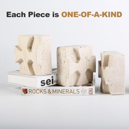 Koville natural stone square bookend in Light Beige Travertine - stone surface detail