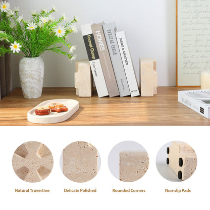 Koville Natural Stone Square Bookend Set for Modern Shelves in Natural Stone - stone surface detail