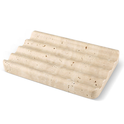 Koville Natural Travertine square wavy soap dish in Travertino Romano with sculpted wave surface