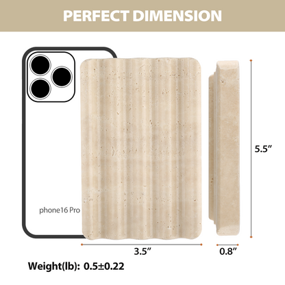 Koville Natural Travertine square wavy soap dish in Travertino Romano with sculpted wave surface