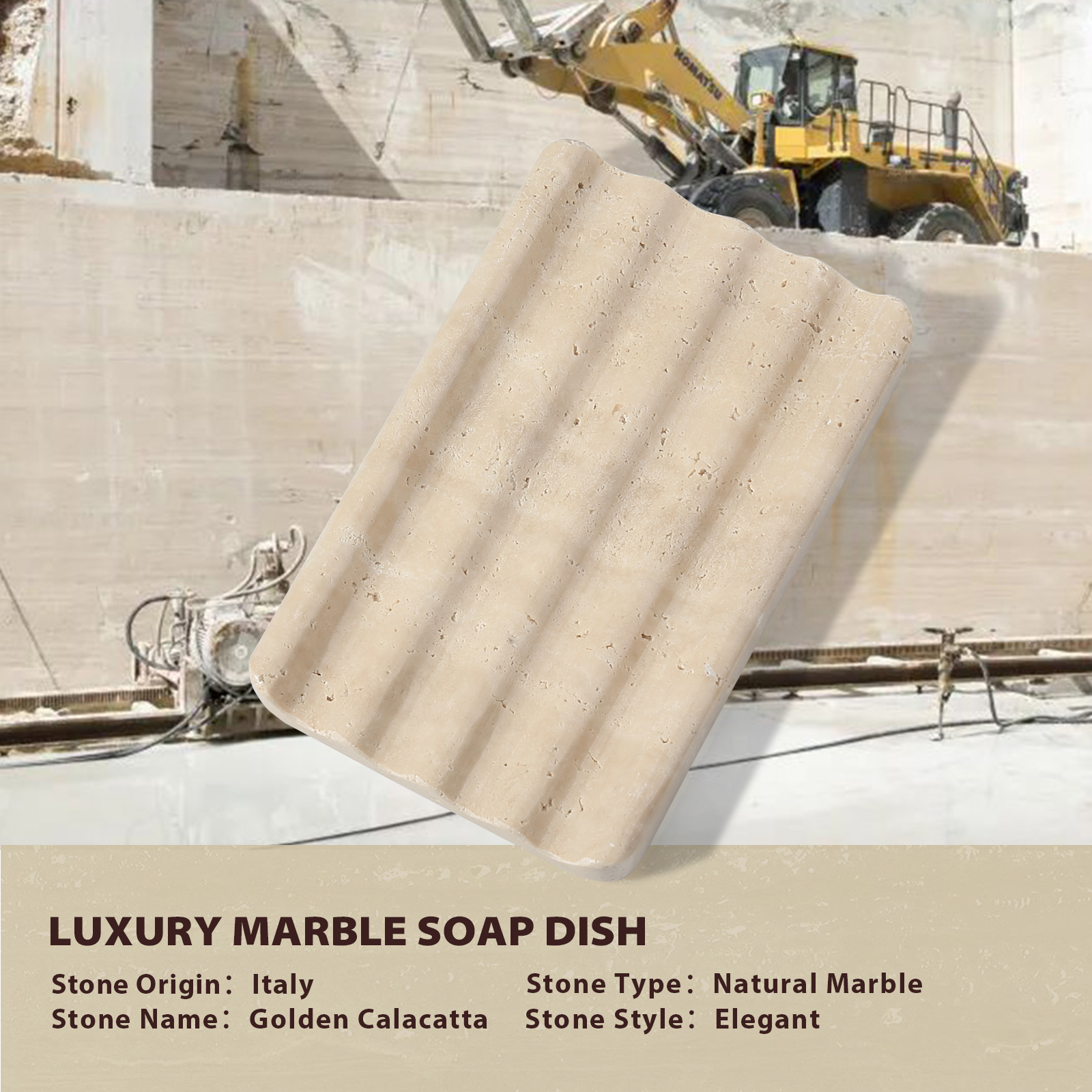Koville Natural Travertine square wavy soap dish set of two in Travertino Romano with sculpted wave surface