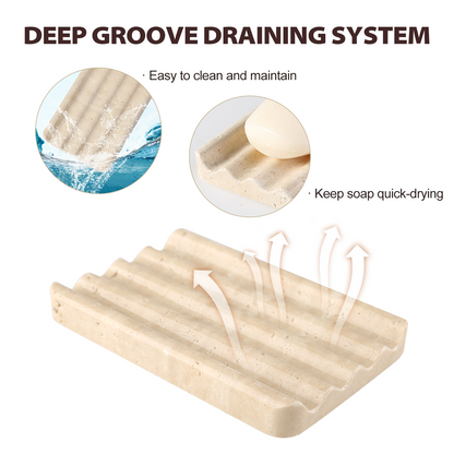 Koville Natural Travertine square wavy soap dish set of two in Travertino Romano with sculpted wave surface