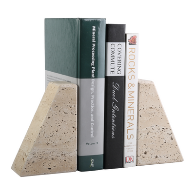 Koville Natural Stone Trapezoid Bookends in Five Sizes for Shelves and Desks – Light Beige Travertine, view 3