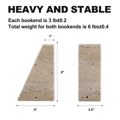 Koville Natural Stone Trapezoid Bookends in Five Sizes for Shelves and Desks – Light Beige Travertine, view 4