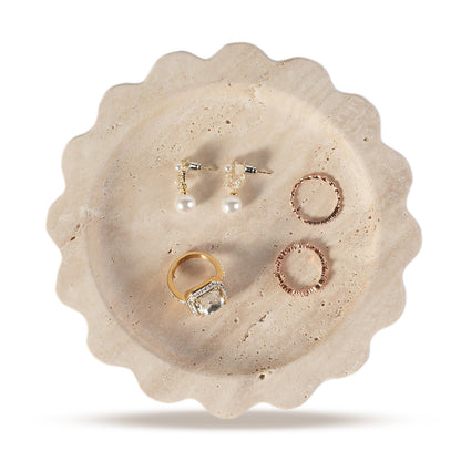 Koville Natural Travertine Wavy Edge Storage Tray for Small Items in Travertine - natural stone finish
