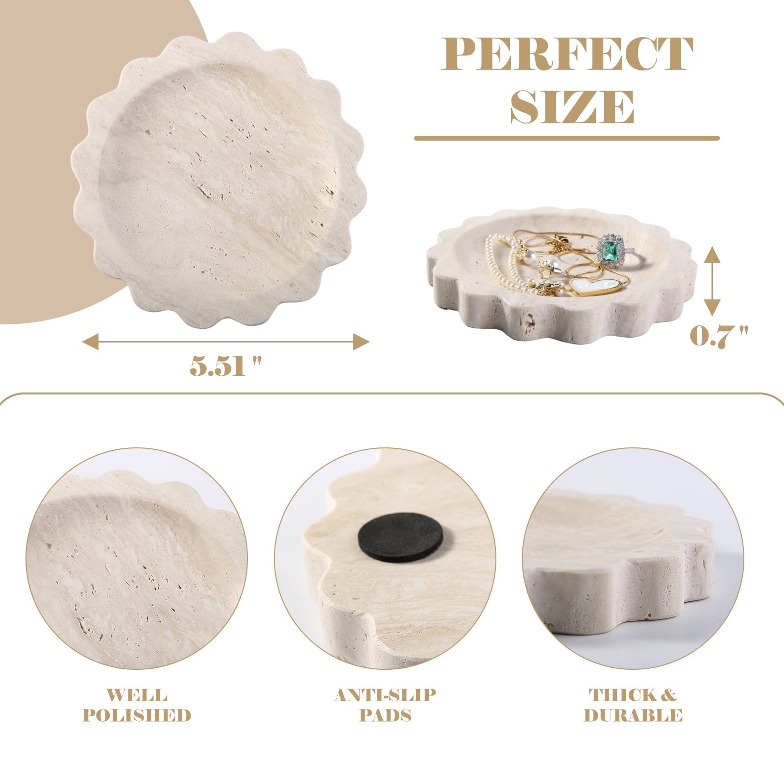Koville Natural Travertine Wavy Edge Storage Tray for Small Items in Travertine - product presentation