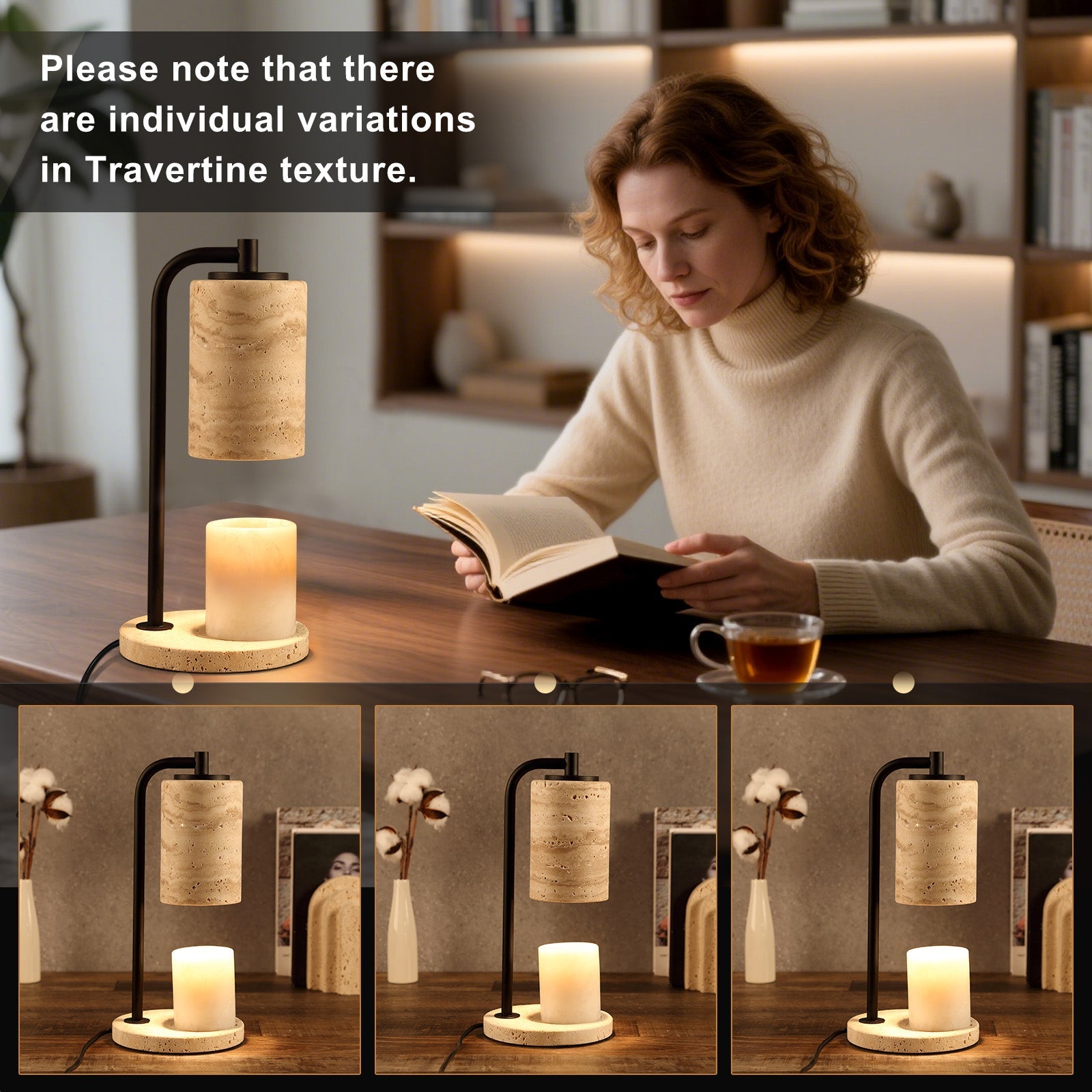 Koville natural stone wax melting lamp, black pole