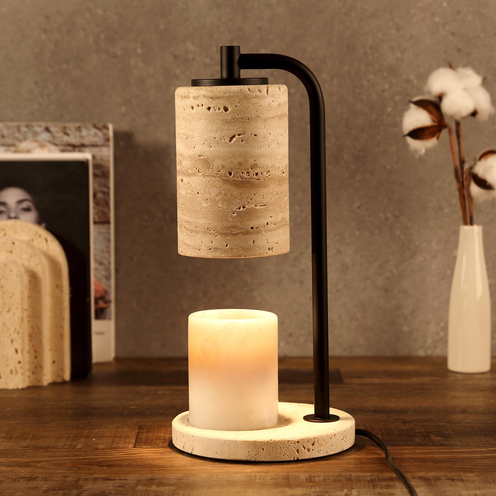 Koville natural stone wax melting lamp in Light BeigeTravertine