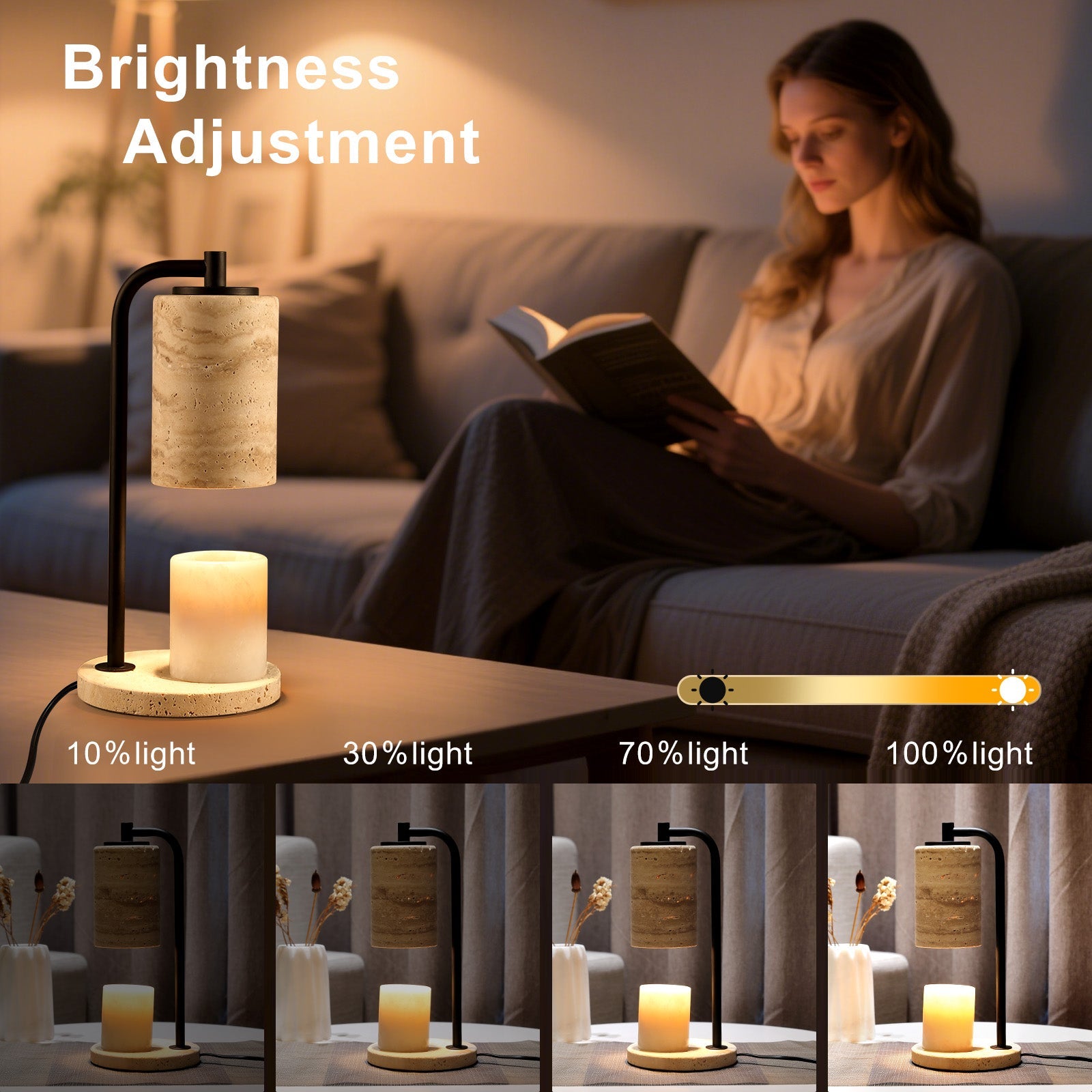 Koville natural stone wax melting lamp in Light BeigeTravertine