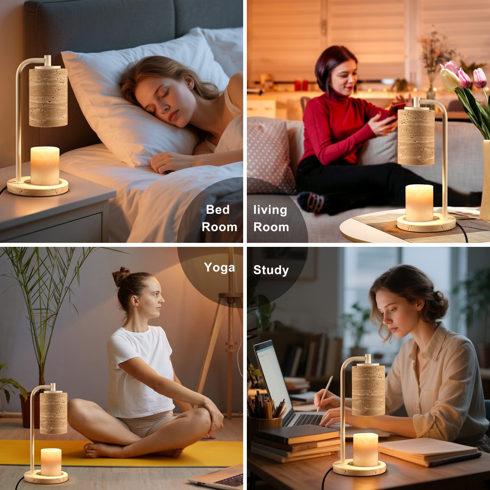 Koville natural stone wax melting lamp, white pole