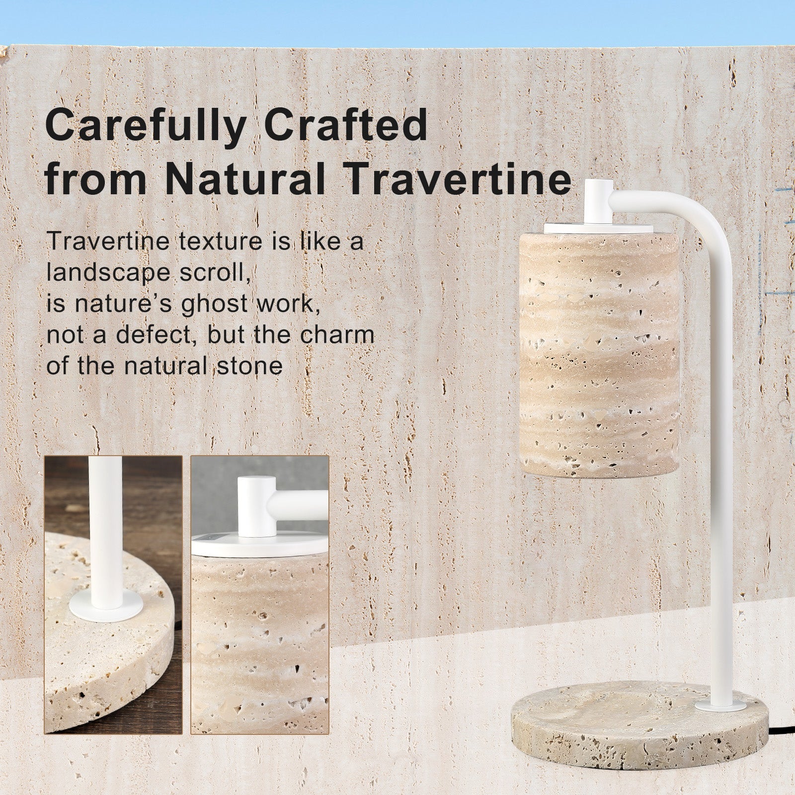 Koville natural stone wax melting lamp, white pole